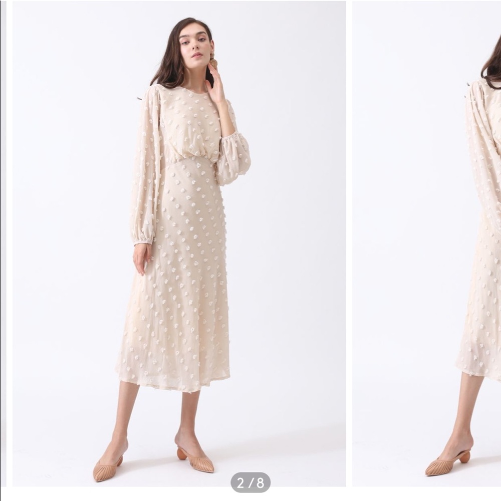 Chicwish Cream A line Midi Dress with big sleeves